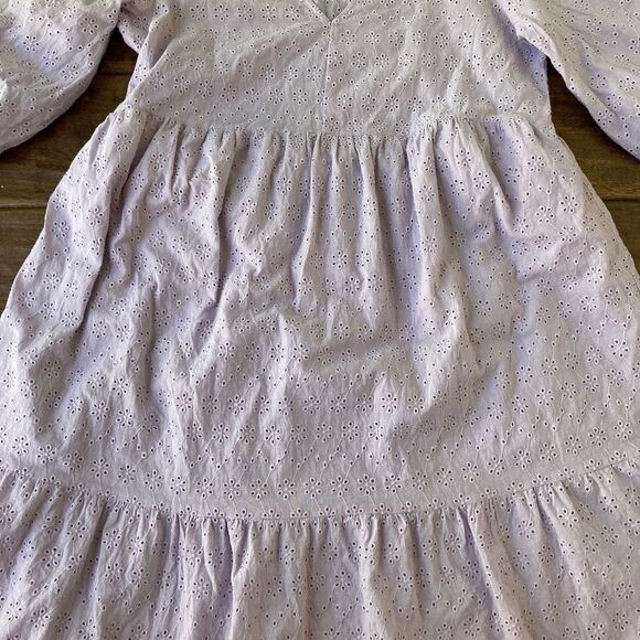 Gap Maternity Eyelet Tiered Dress Small 3/4 Sleeve Light Purple - Picture 5 of 9